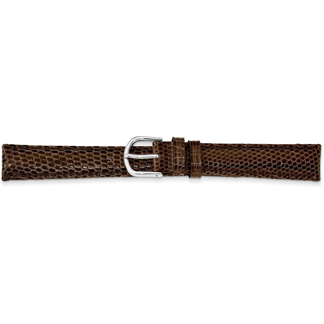 de Beer Brown Genuine Lizard Leather Watch Band 18mm Silver Color
